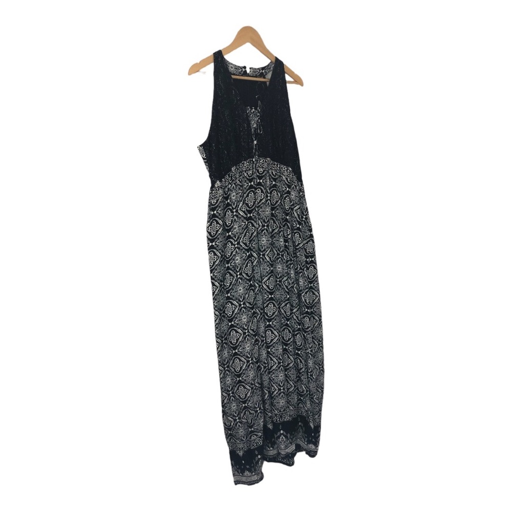 NWT Suzanne Betro Crochet Bodice Long Navy Floral Maxi Dress Women's Plus 1X
